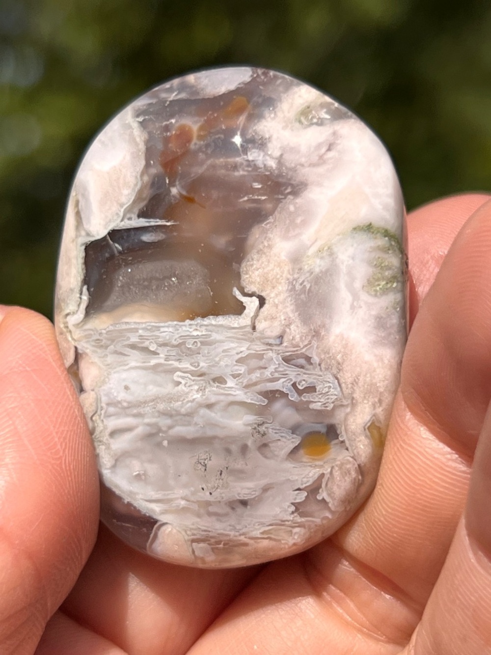 Green (2) cherry agate palmstone | crystal